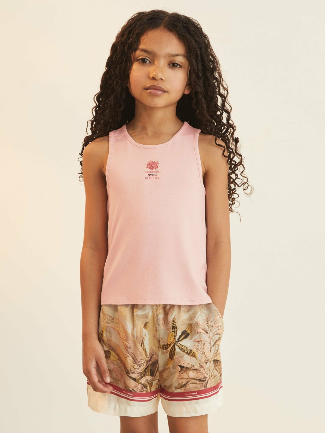 Reiss 9-13 yrs  | NYBG Satin Floral-Print Shorts in Khaki
