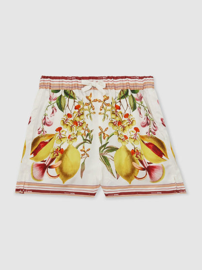 Reiss 13-14 yrs  | NYBG Satin Floral-Print Shorts in Ivory