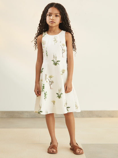 Reiss 13-14 yrs  | NYBG Linen Floral Flared Dress in Ivory