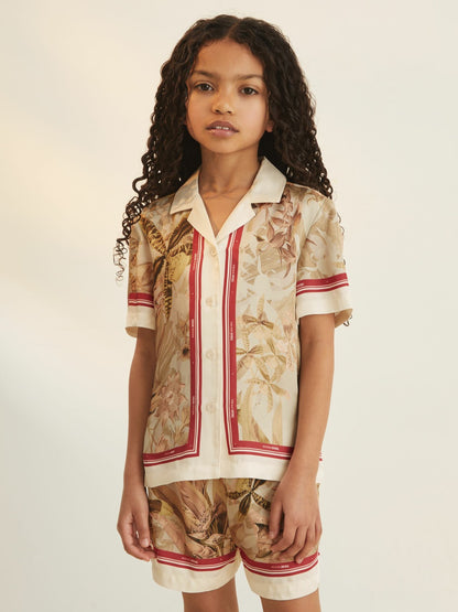 Reiss 13-14 yrs  | NYBG Satin Floral-Print Shirt in Khaki