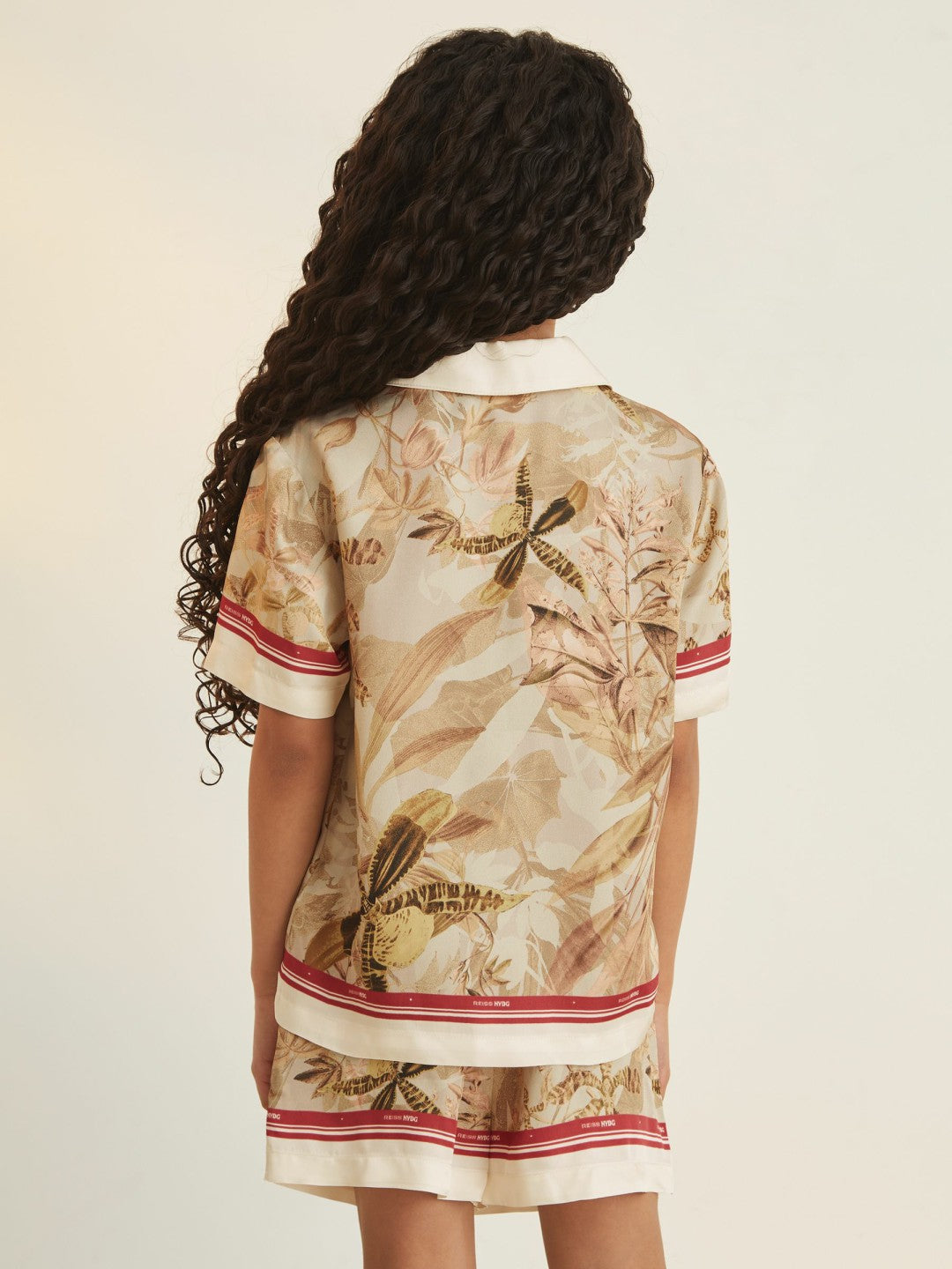 Reiss 13-14 yrs  | NYBG Satin Floral-Print Shirt in Khaki