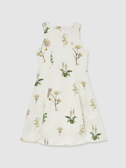 Reiss 4-9 yrs  | NYBG Linen Floral Flared Dress in Ivory