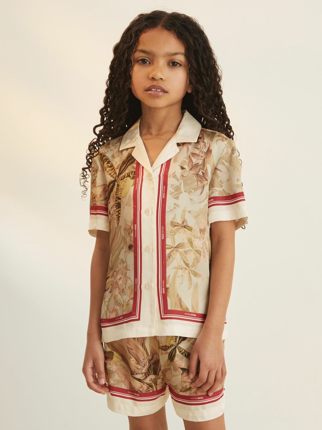 Reiss 9-13 yrs  | NYBG Satin Floral-Print Shirt in Khaki