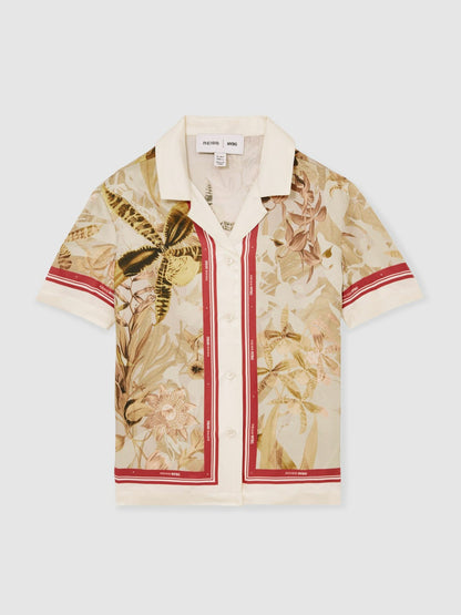 Reiss 9-13 yrs  | NYBG Satin Floral-Print Shirt in Khaki