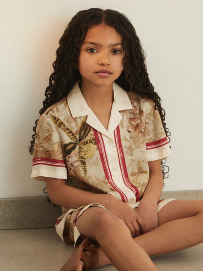Reiss 9-13 yrs  | NYBG Satin Floral-Print Shirt in Khaki