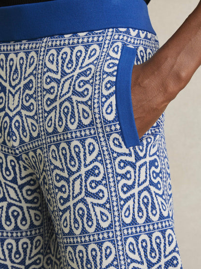 Reiss Tile Pattern Knit Shorts in Blue/White