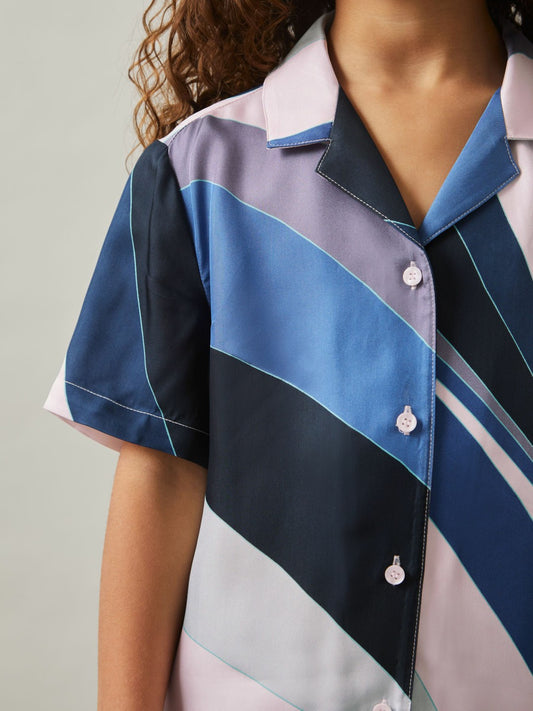 Reiss 9-13 yrs Printed Cuban Collar Shirt in Blue Print
