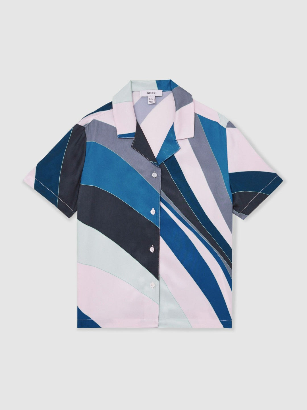 Reiss 9-13 yrs Printed Cuban Collar Shirt in Blue Print