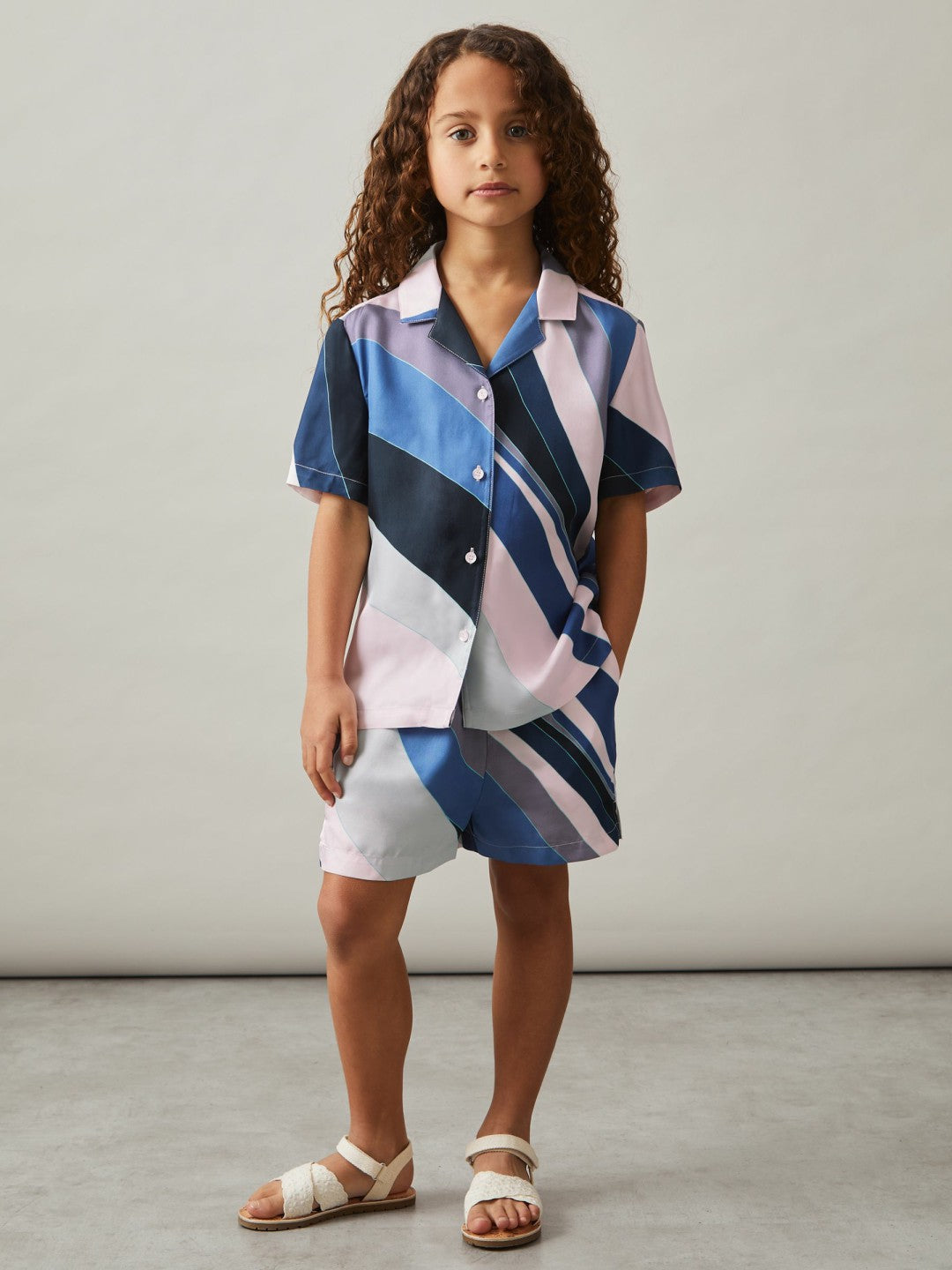 Reiss 9-13 yrs Printed Cuban Collar Shirt in Blue Print