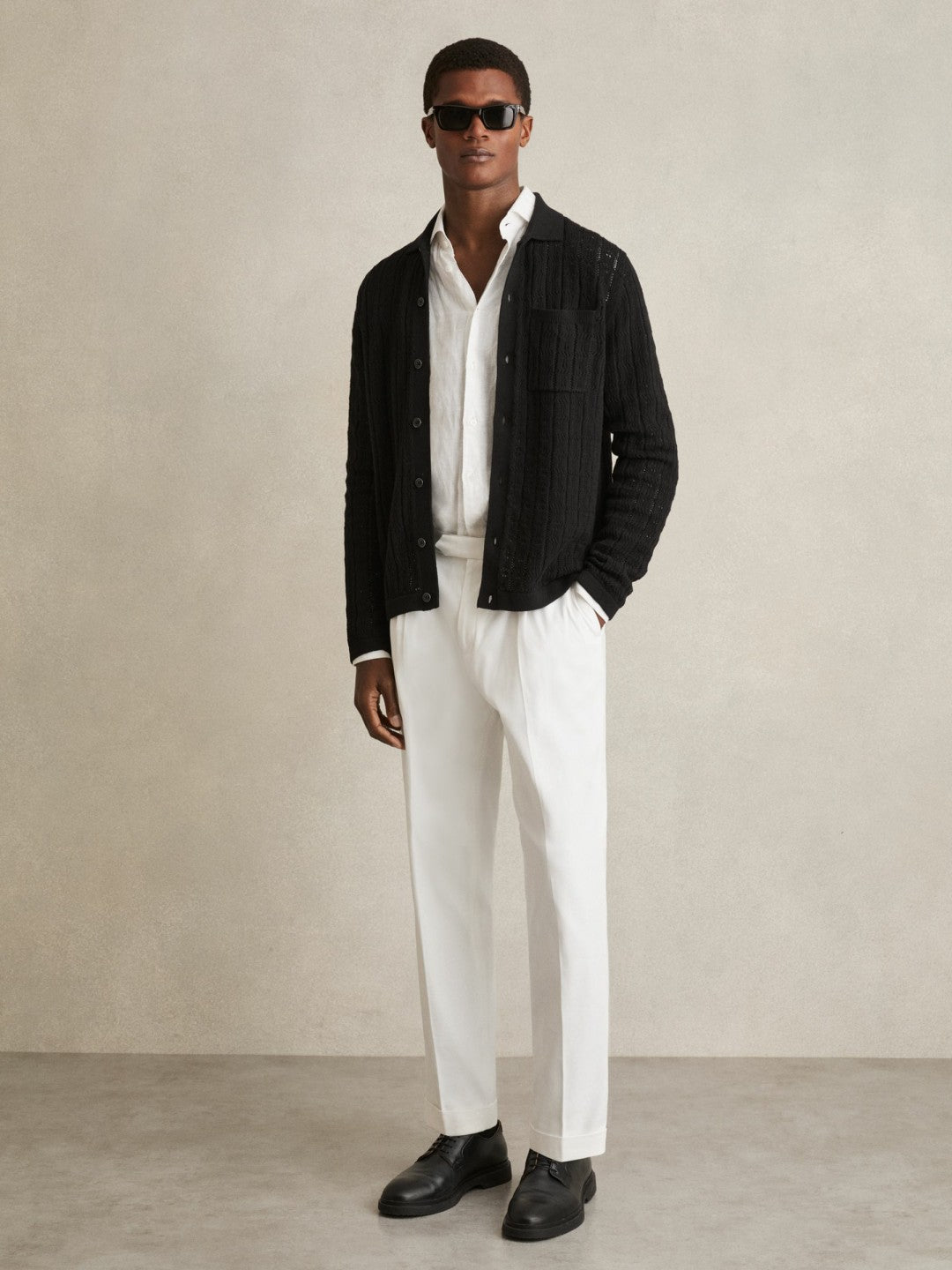 Reiss Cotton-Blend Textured Knit Shirt in Black