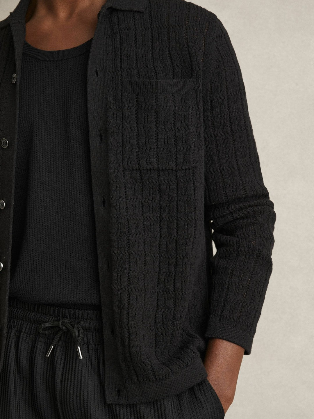 Reiss Cotton-Blend Textured Knit Shirt in Black
