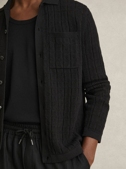 Reiss Cotton-Blend Textured Knit Shirt in Black