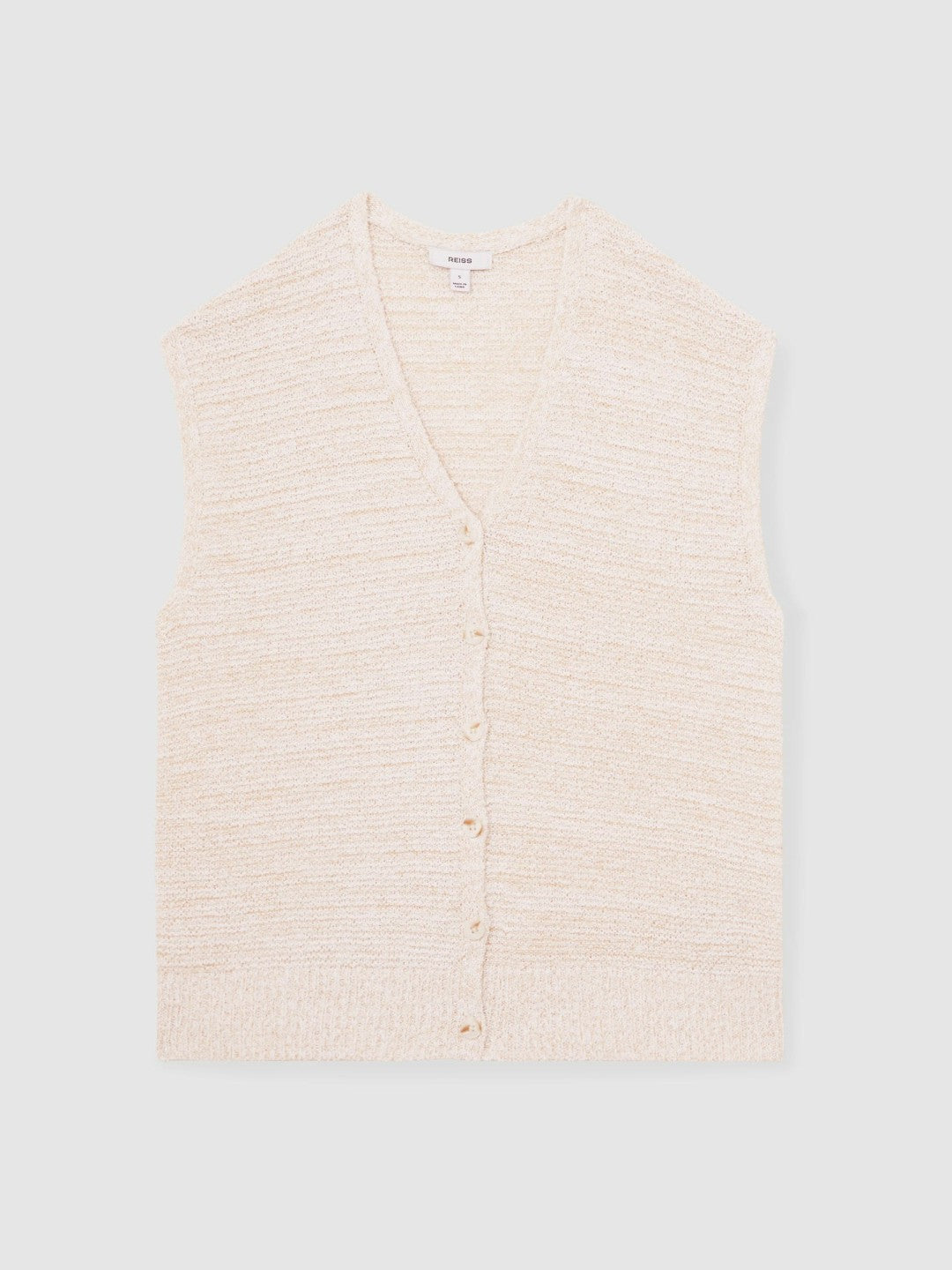 Reiss Cotton-Linen Button-Through Knit Top in Ivory