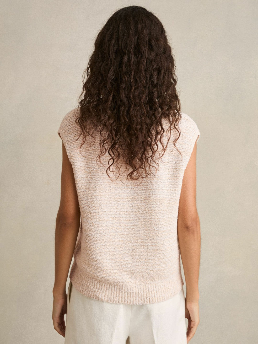 Reiss Cotton-Linen Button-Through Knit Top in Ivory