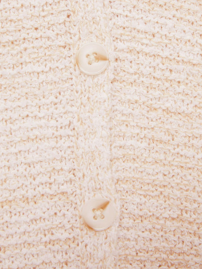 Reiss Cotton-Linen Button-Through Knit Top in Ivory
