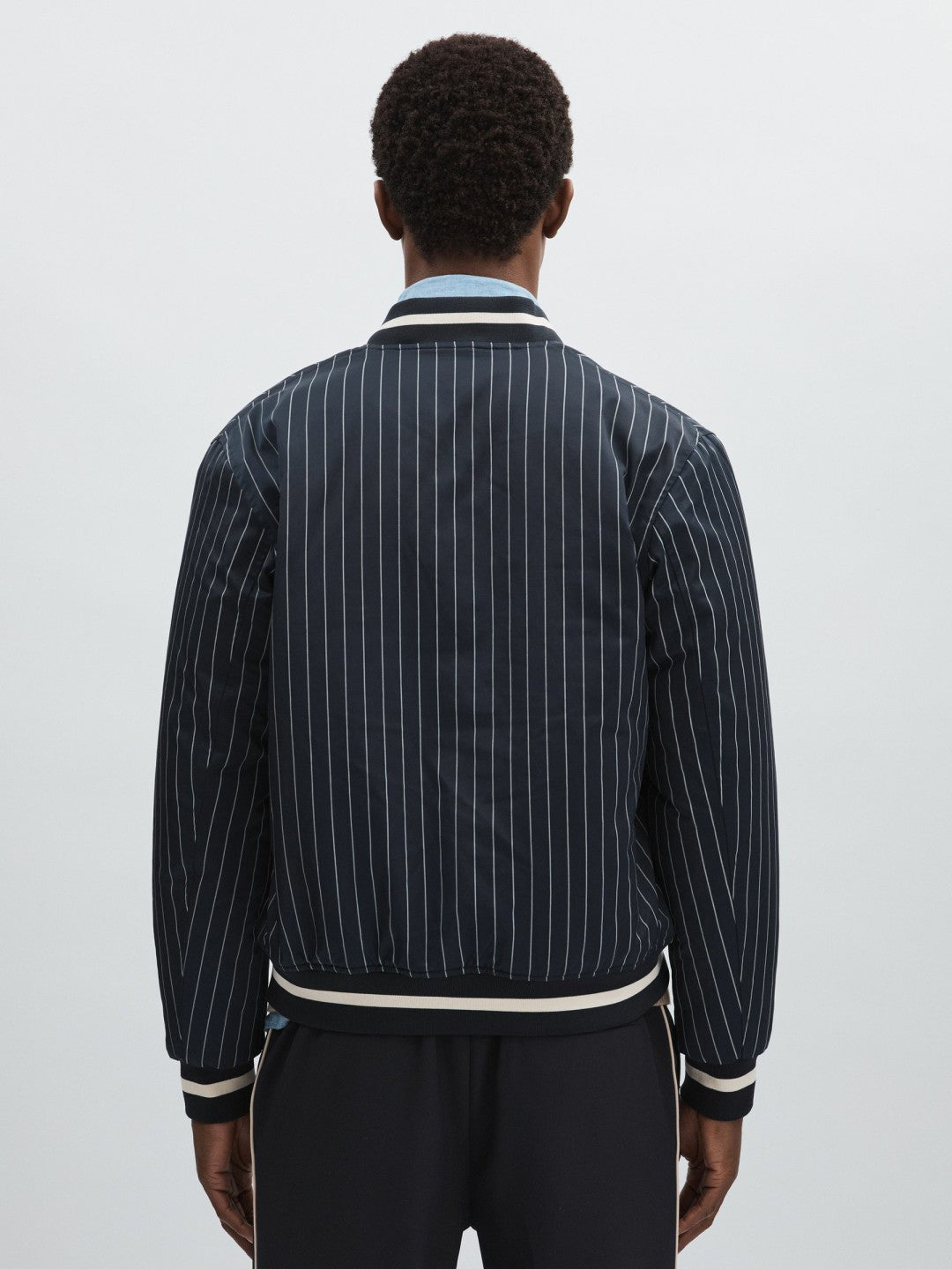 Reiss Les Deux Technical Varsity Jacket in Navy Stripe