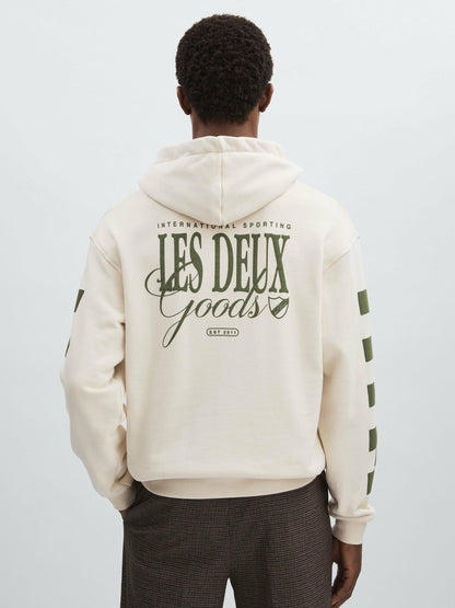 Reiss Les Deux 100% Cotton Goods Print Hoodie in Ivory/Green