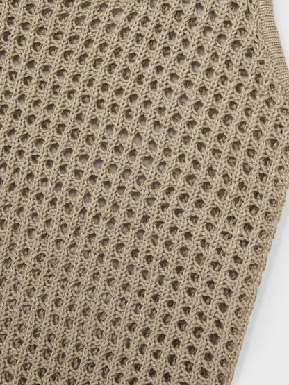 Reiss Linen Open Knit Vest in Stone