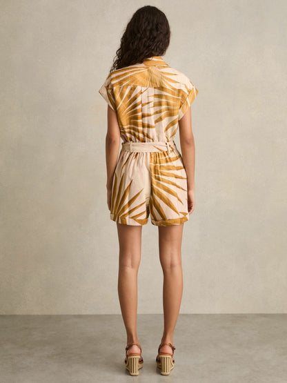 Reiss Palm Print Belted Playsuit in Neutral