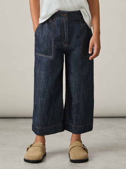 Reiss 4-9 yrs Cotton-Linen Wide Leg Trousers in Indigo