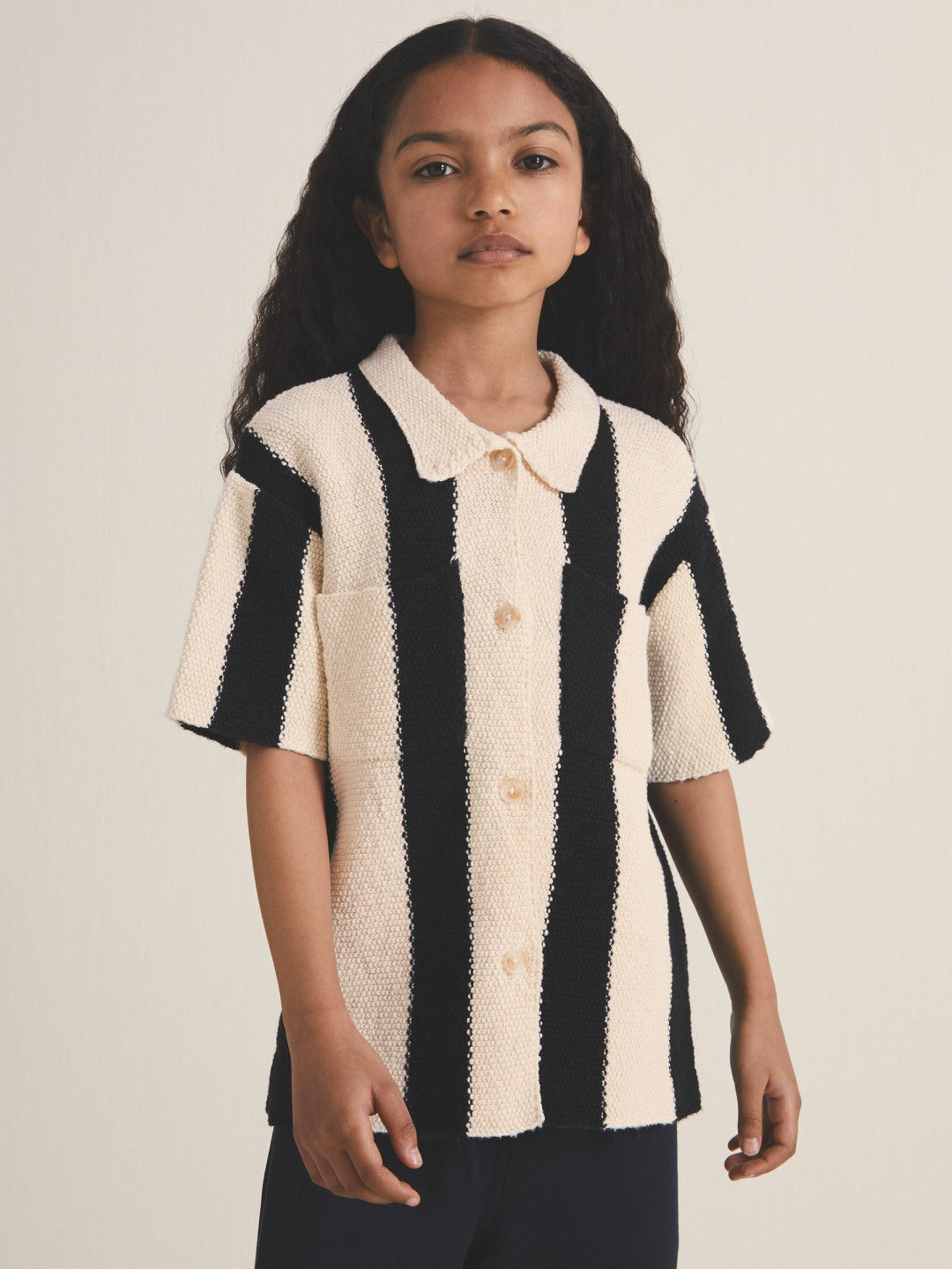 Reiss 13-14 yrs  | Les 100 Ciels Stripe Knit Shirt in Black