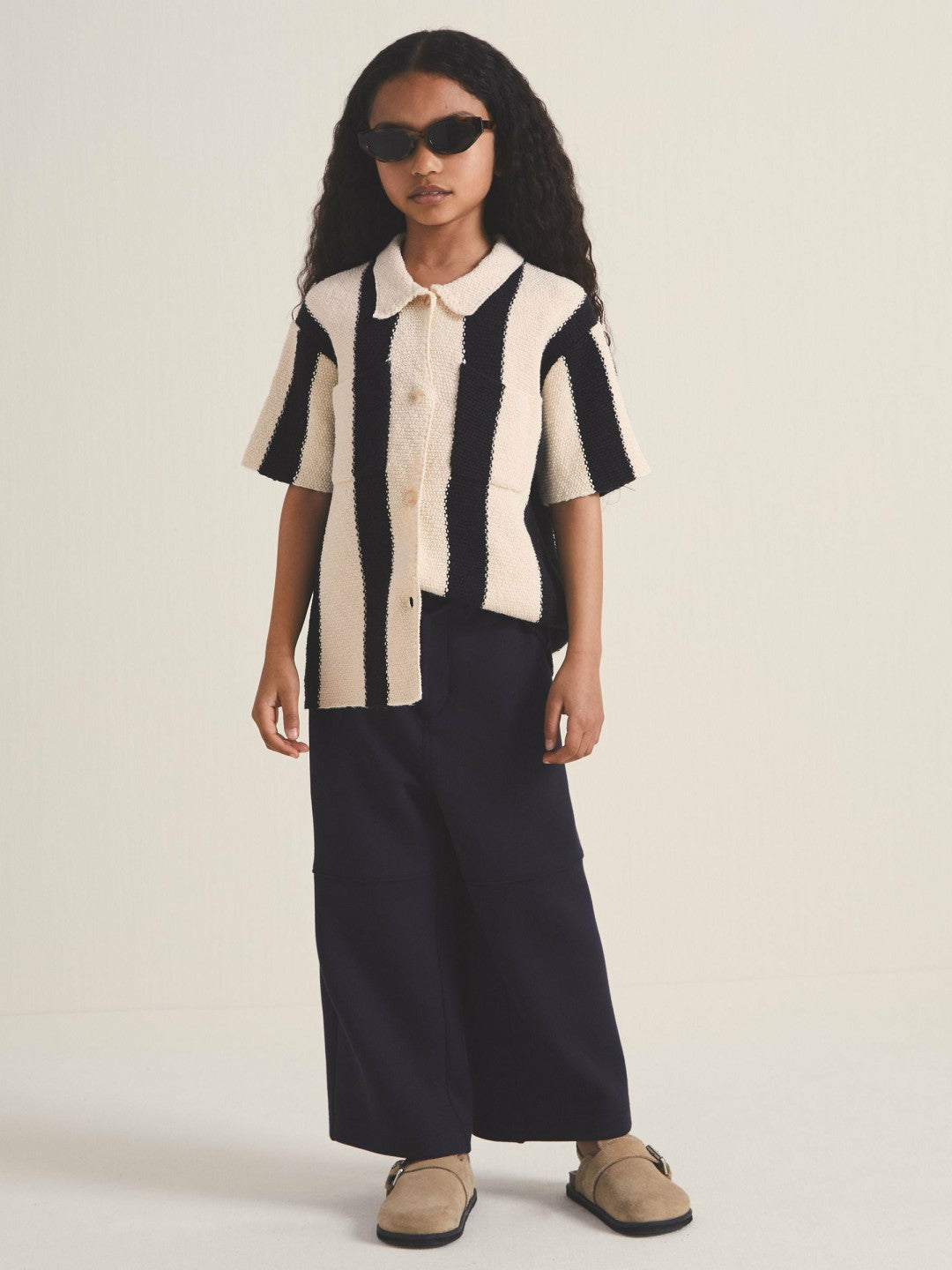 Reiss 13-14 yrs  | Les 100 Ciels Stripe Knit Shirt in Black