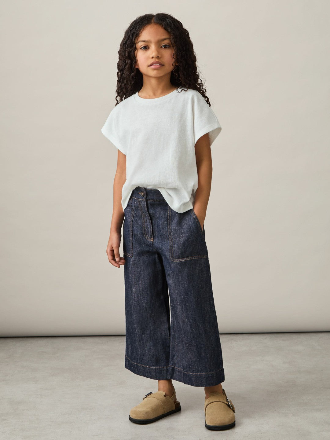 Reiss 13-14 yrs Cotton-Linen Wide Leg Trousers in Indigo