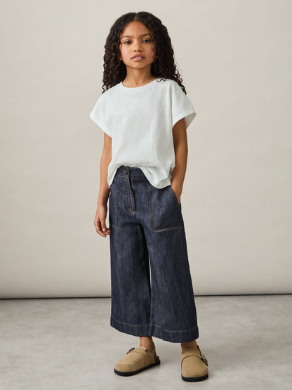 Reiss 13-14 yrs Cotton-Linen Wide Leg Trousers in Indigo