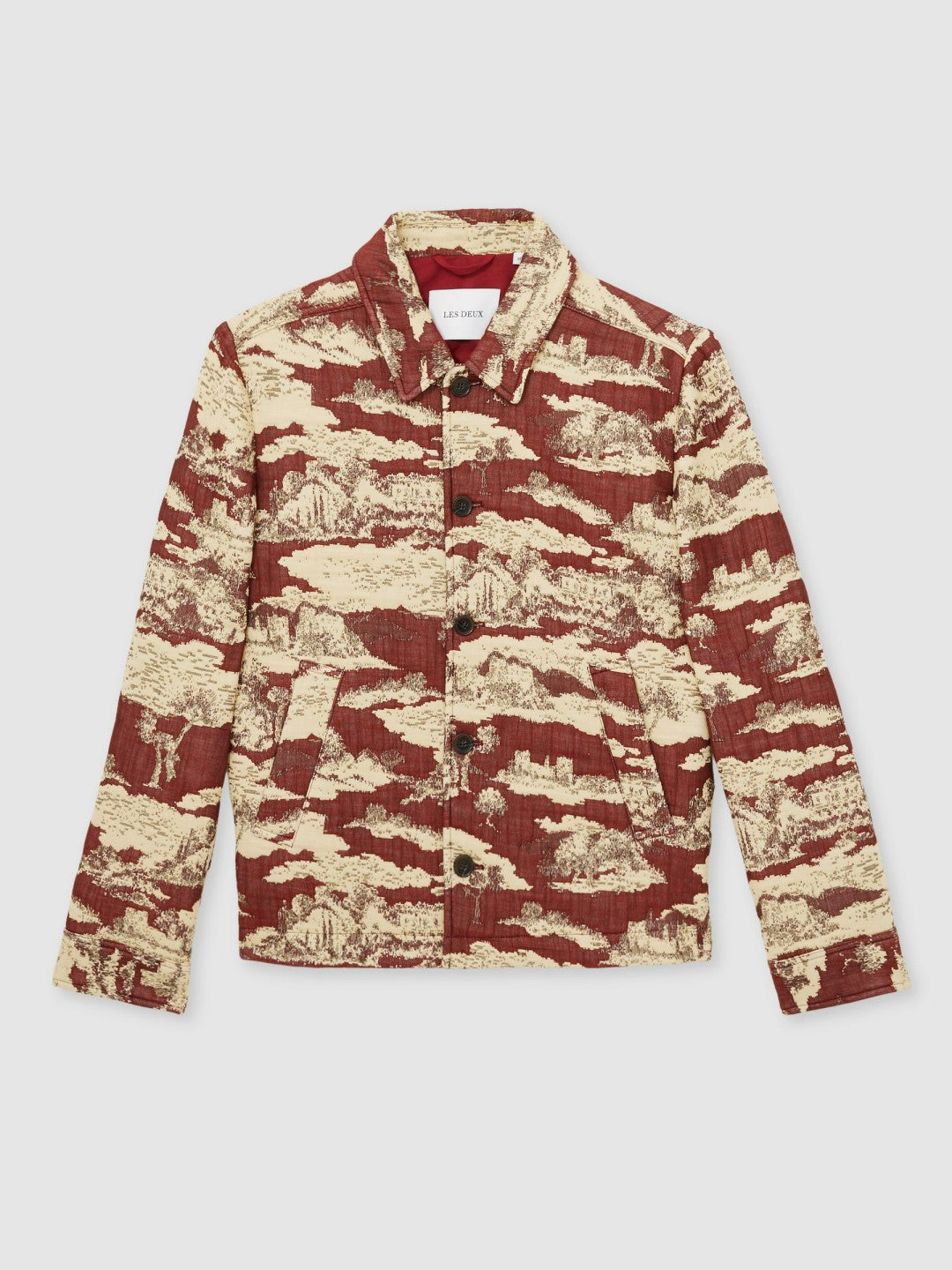Reiss Les Deux Woven Ruins Overshirt in Red/Cream