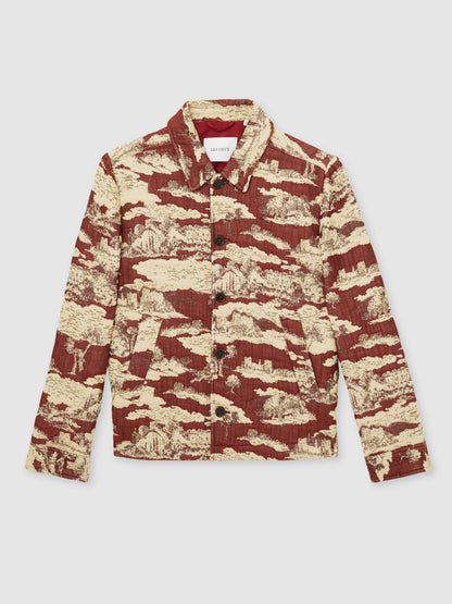 Reiss Les Deux Woven Ruins Overshirt in Red/Cream