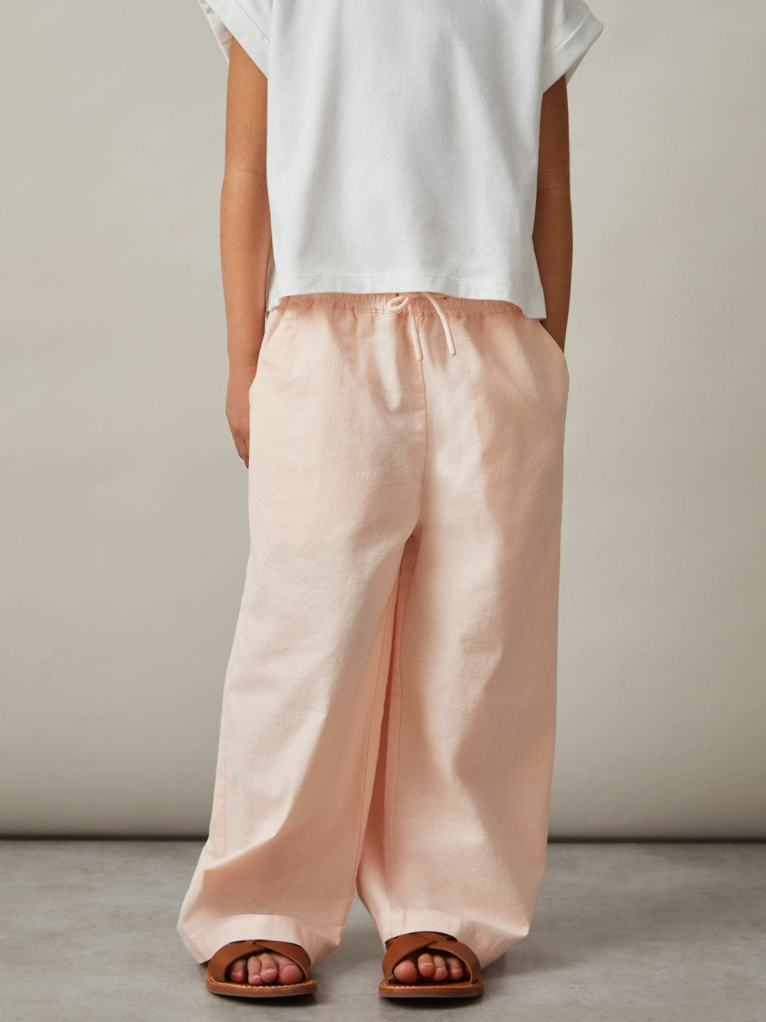 Reiss Cotton-Linen Drawstring Trousers in Pink
