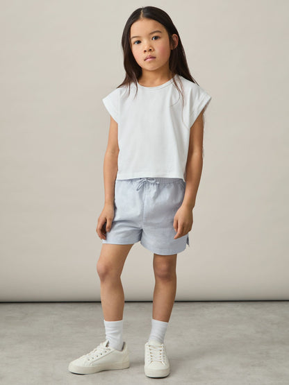 Reiss 4-9 yrs Cotton-Linen Drawstring Shorts in Soft Blue