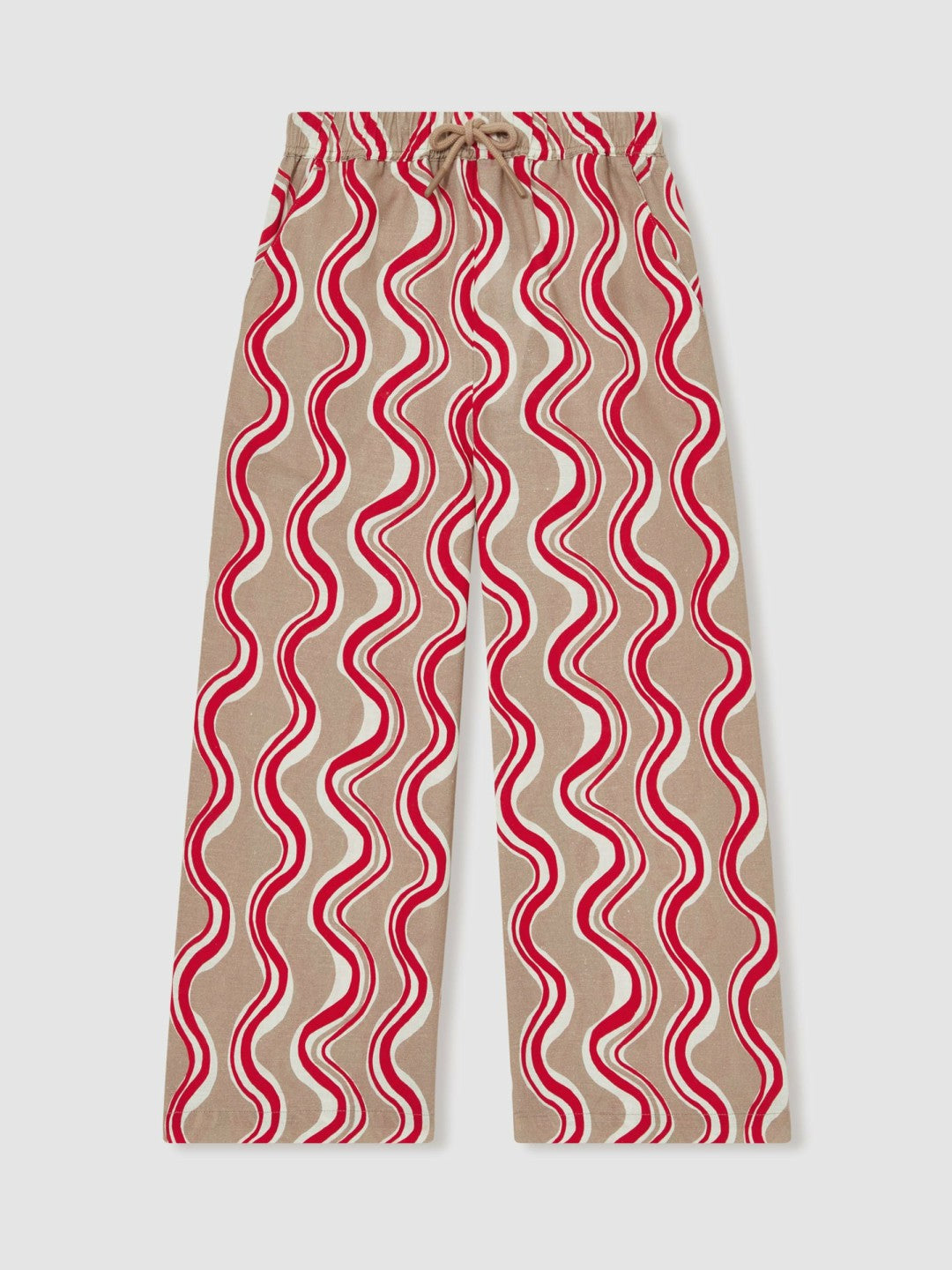Reiss Cotton Linen Printed Trousers in Red