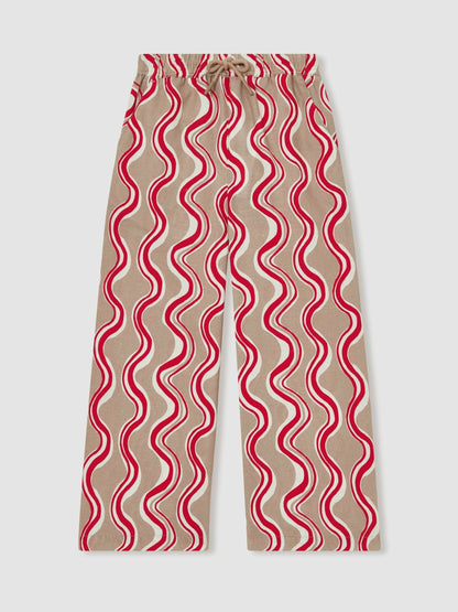 Reiss Cotton Linen Printed Trousers in Red