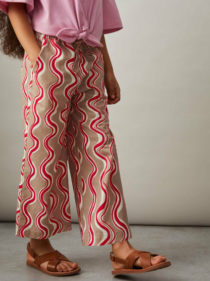 Reiss Cotton Linen Printed Trousers in Red