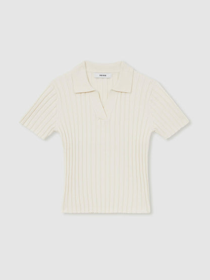 Reiss 4-9 yrs Rib-Knit Polo Top in Ivory