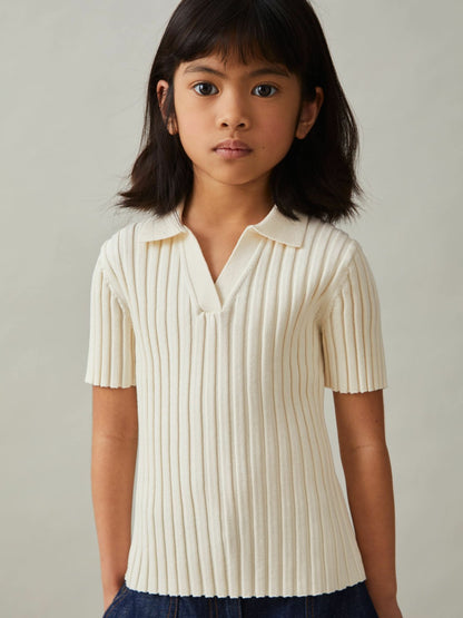 Reiss 4-9 yrs Rib-Knit Polo Top in Ivory