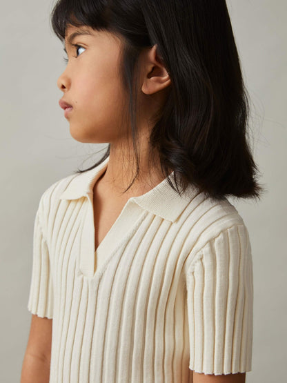 Reiss 9-13 yrs Rib-Knit Polo Top in Ivory