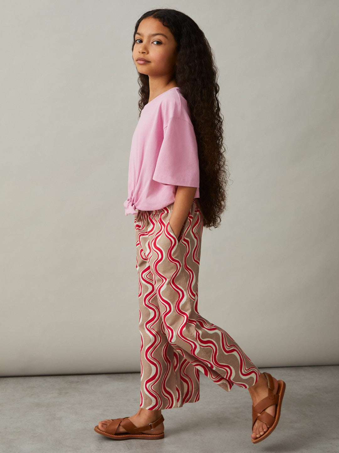Reiss Cotton Linen Printed Trousers in Red