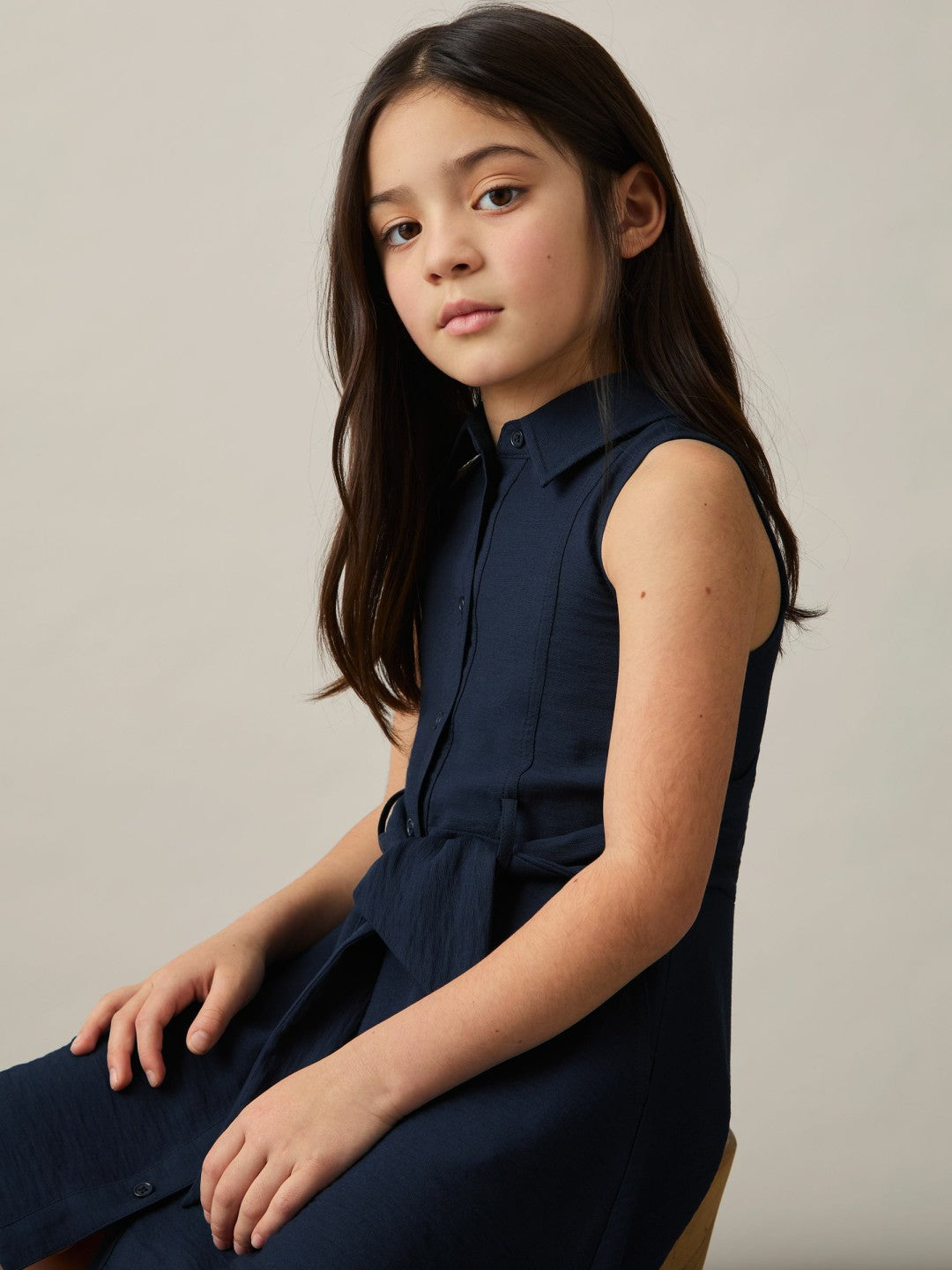 Reiss 13-14 yrs Tie-Waist Collared Dress in Blue