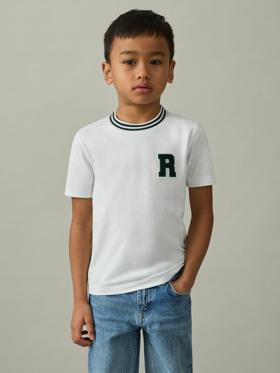 Reiss 13-14 yrs Cotton Letter Patch T-Shirt in White