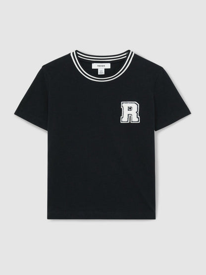 Reiss 13-14 yrs Cotton Letter Patch T-Shirt in Navy