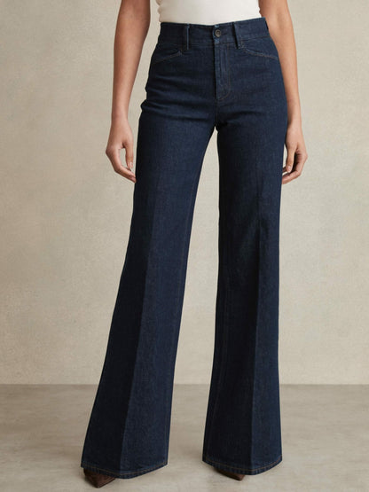 Reiss Paige Petite Wide-Leg Jeans in Dark Edinburgh Blue