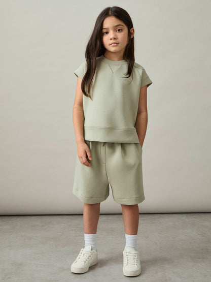 Reiss 4-9 yrs Modal-Blend Sweatshirt And Shorts Set in Sage