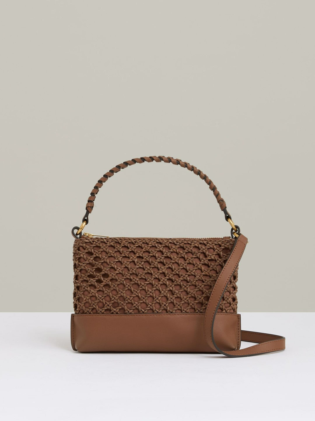 Reiss Weave Cross-Body Bag in Tan