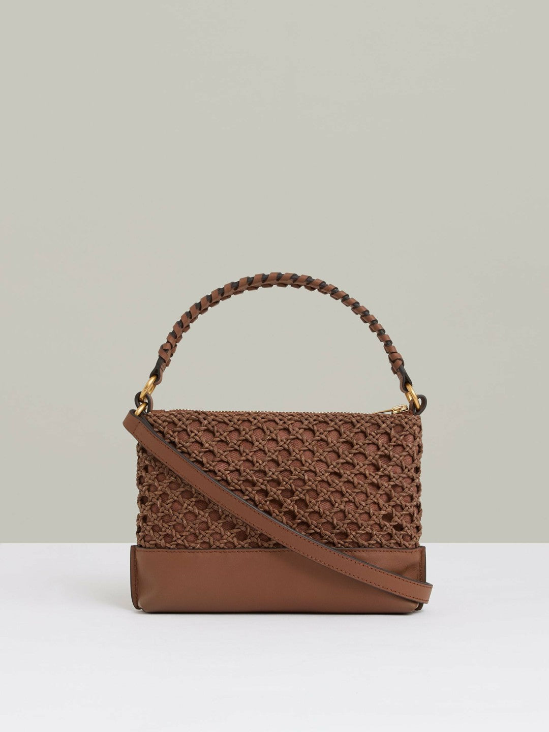 Reiss Weave Cross-Body Bag in Tan