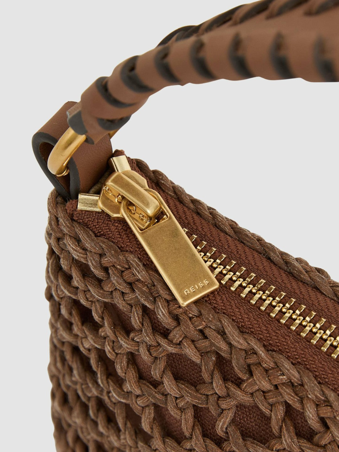 Reiss Weave Cross-Body Bag in Tan