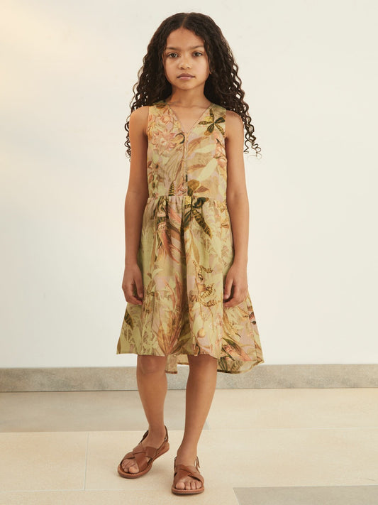 Reiss 4-9 yrs  | NYBG Floral-Print Midi Dress in Khaki