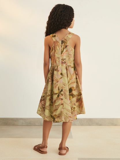 Reiss 9-13 yrs  | NYBG Floral-Print Midi Dress in Khaki