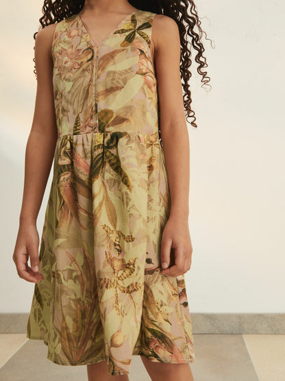 Reiss 13-14 yrs  | NYBG Floral-Print Midi Dress in Khaki